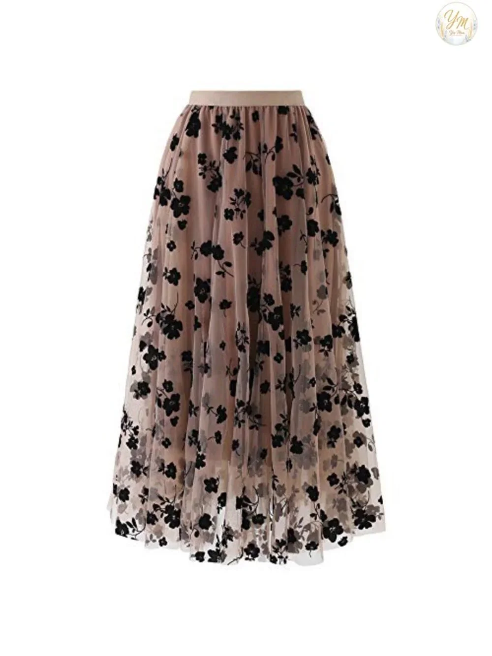 Women's 3D Posy Double-Layered Mesh Midi Skirt Wedding Party